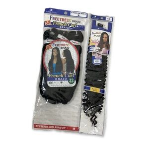 Freetress French Curl Braiding Hair Water Wave Crochet Hair Black 22” Bundle
